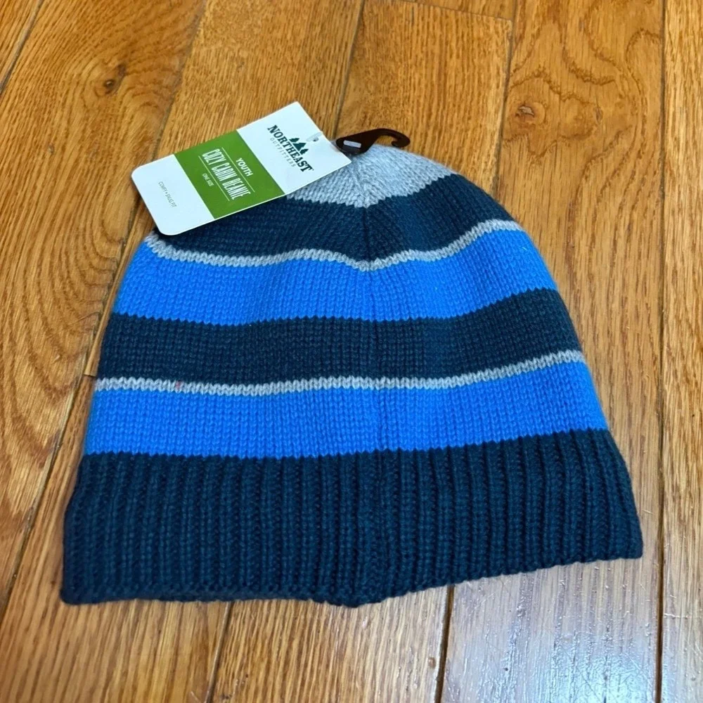 Northeast Outfitters Youth Cozy Cabin Beanie Blue‎ Striped Fleece Lined CCAYH403